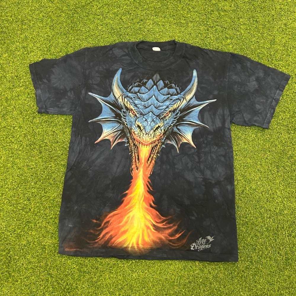The Mountain Age of Dragons Blue Fire Breathing Dragon Tie Dye Graphic T-Shirt S